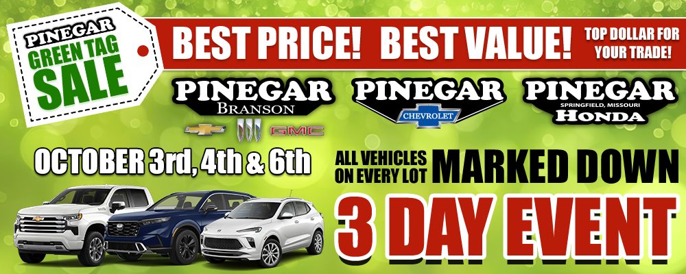 Pinegar Green Tag Sale Event running October 3rd, 4th, and 6th. Best Price! Best Value!